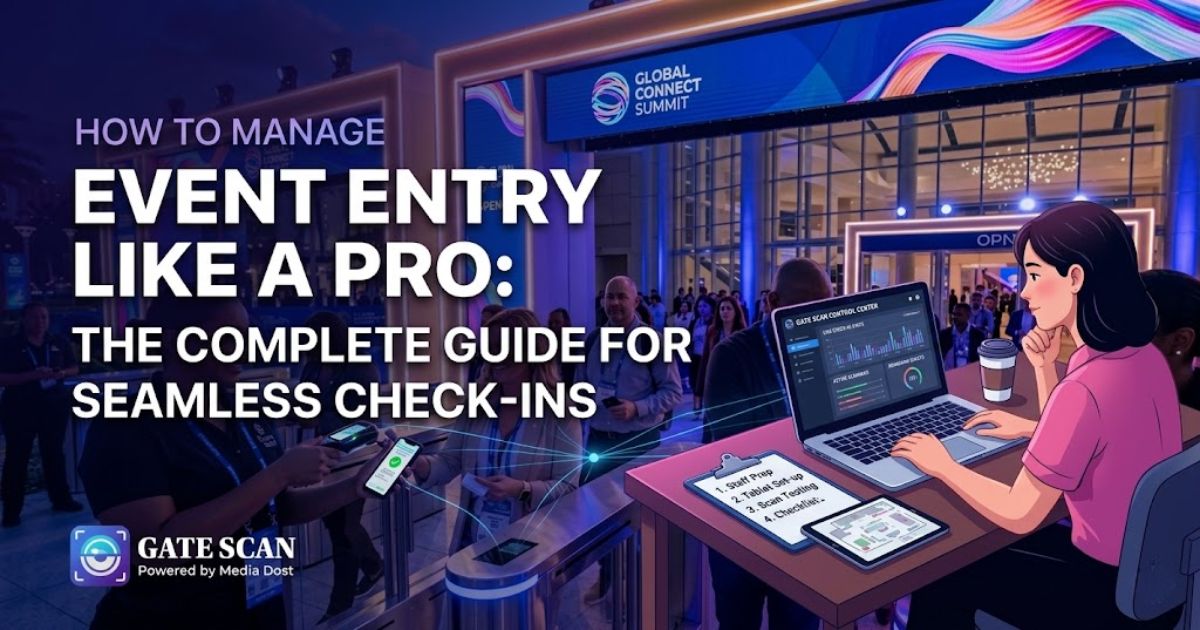 Event staff scanning QR code tickets at entry gate for smooth attendee check-in at a large event