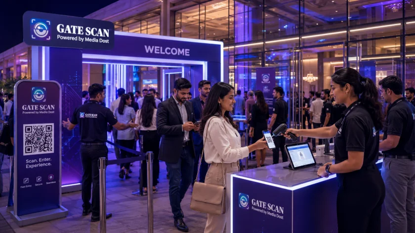 Event staff scanning a guest's QR code at an entrance