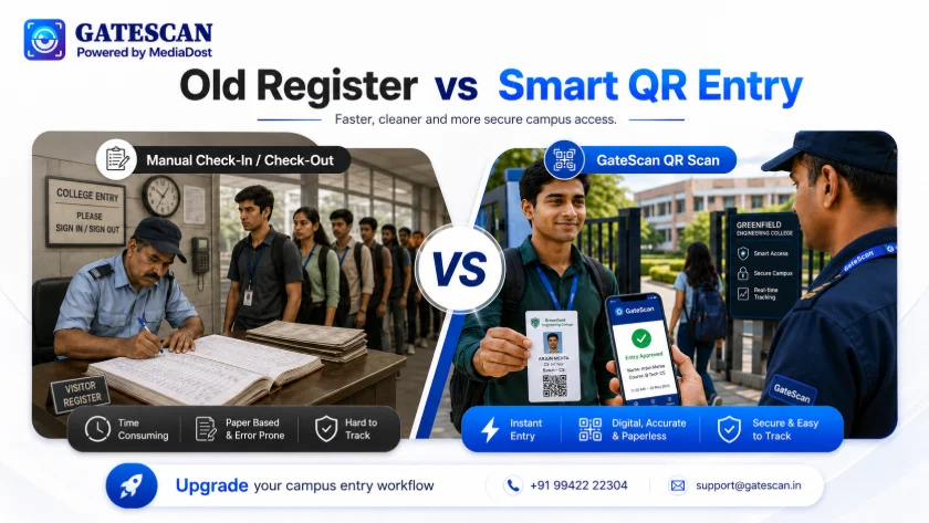 Old register manual check-in vs GateScan smart QR entry comparison for Bihar colleges