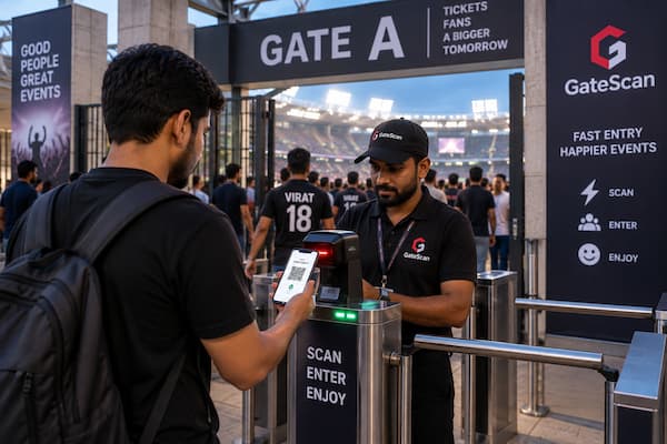 Fans scanning QR tickets at a stadium turnstile for fast matchday entry